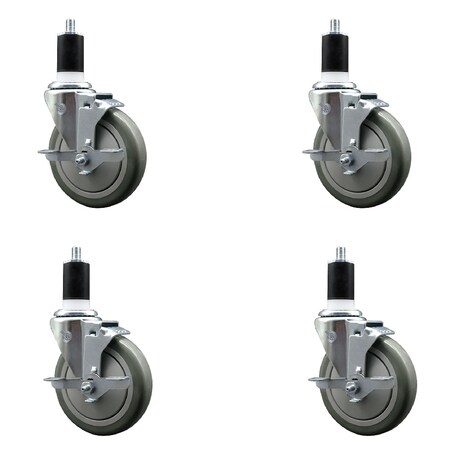 Service Caster 5'' Gray Poly Swivel 1-1/2'' Expanding Stem Caster Set with Brake, 4PK SCC-EX20S514-PPUB-TLB-112-4